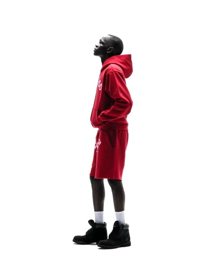 [Big & Tall for weights up to 220 lbs]1:1 quality version 555 Bright Red Zip Up Hoodie & Shorts Set 29204989