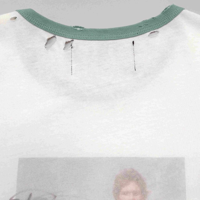 [Big & Tall for weights up to 220 lbs]1:1 quality version Double Horse Green Collar Beige Print Washed Tee 29213969