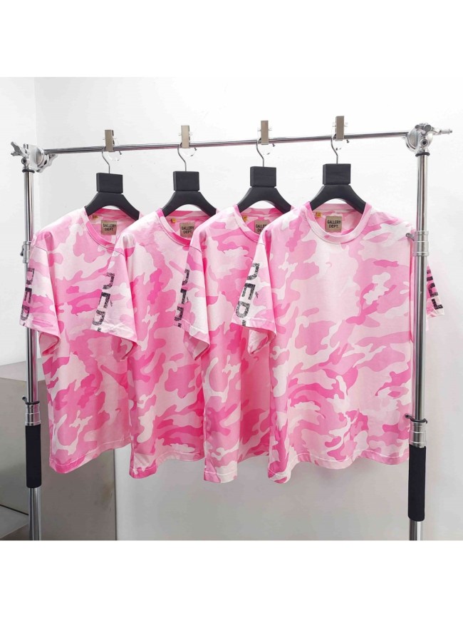 [Big & Tall for weights up to 220 lbs]1:1 quality version Pink Camo Vertical French Text Print Washed Tee 29213963