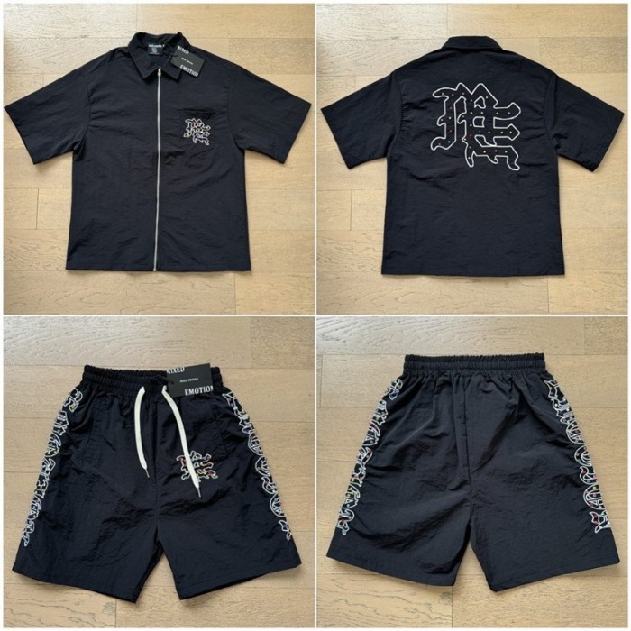 Angel Letter Print Rhinestone Woven Shirt & Shorts Set 2 colors 29219237