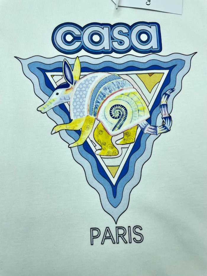 1:1 quality version Light Blue Triangle Illustrated Armadillo Paris Letter Print T-shirt 2 colors 29220558