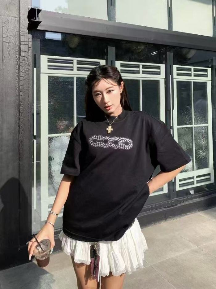 Streetwear Rhinestone Beaded Letter Tee 2 colors 29220602