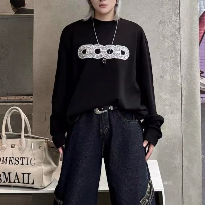 Map Sequin Embroidery Basic Logo Long Sleeve T-shirt 2 colors 29220594