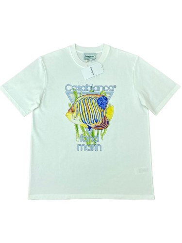 1:1 quality version Transparent Triangle Vibrant Striped Angelfish Seaweed French  fond marin  Letter Print T-shirt 29220582