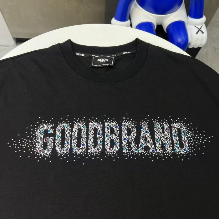 Full Rhinestone Crescent Slogan Luxury Tee 29220117