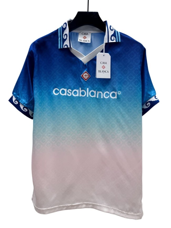 1:1 quality version Gradient Blue White All Over Jacquard Logo Satin Silk V Neck Soccer Jersey T-shirt 29220501