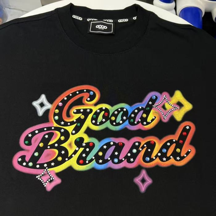 Unisex Colorful Slogan Rhinestone Luxury Fashion Premium T-shirt 2 colors 29220085