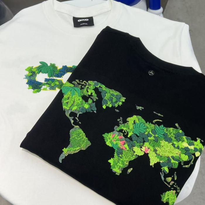 3D Green Plant Embroidery Map Tee 2 colors 29220595