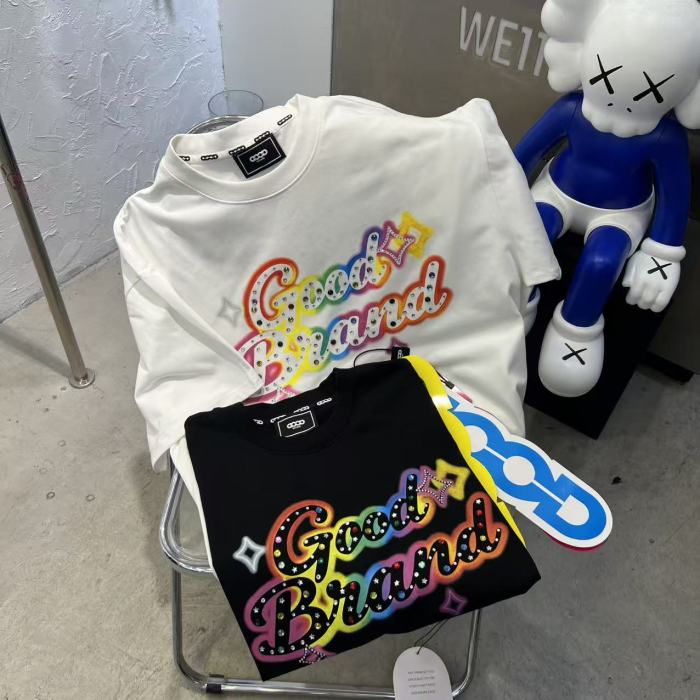 Unisex Colorful Slogan Rhinestone Luxury Fashion Premium T-shirt 2 colors 29220085
