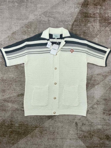 1:1 quality version Dark Gray Gradient Horizontal Striped Embroidered Badge Knit Shirt & Shorts Set 29220631