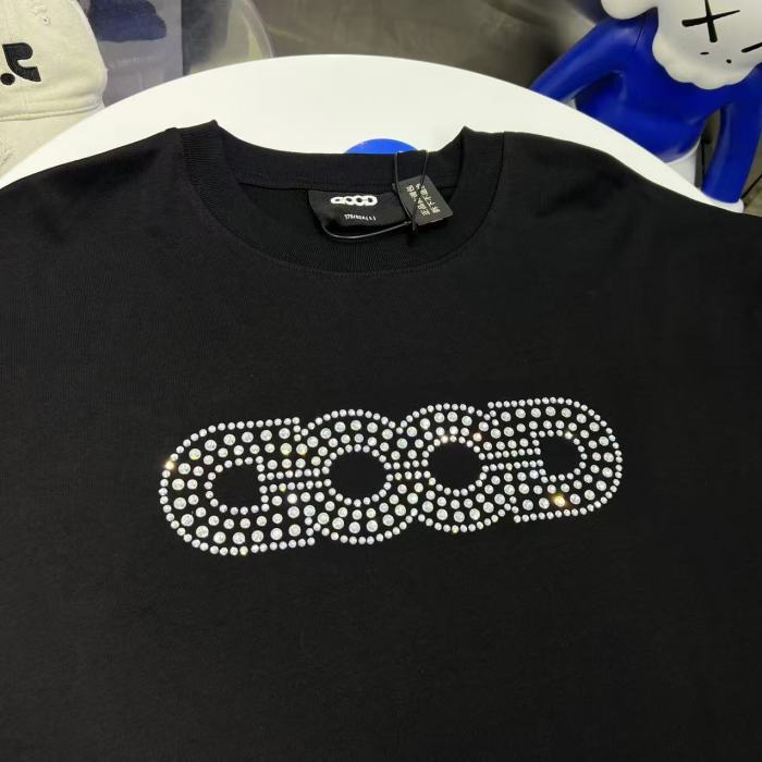 Streetwear Rhinestone Beaded Letter Tee 2 colors 29220602