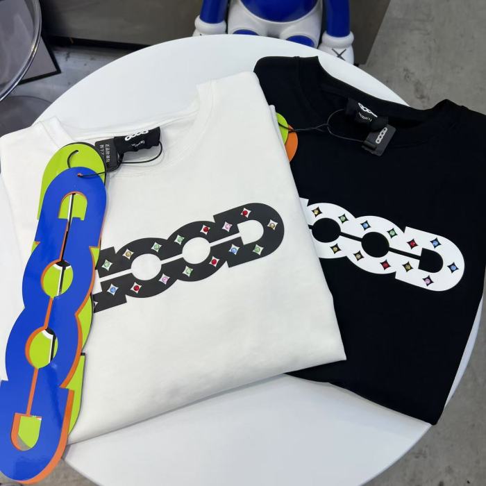 Rhombus Hollow Letter Color Rhinestone Foam Print Tee 2 colors 29220605