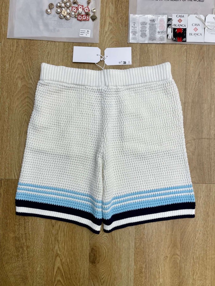 1:1 quality version Navy Light Blue White Horizontal Gradient Stripe Diamond Logo Embroidery Knit Shirt & Shorts Set 29220635
