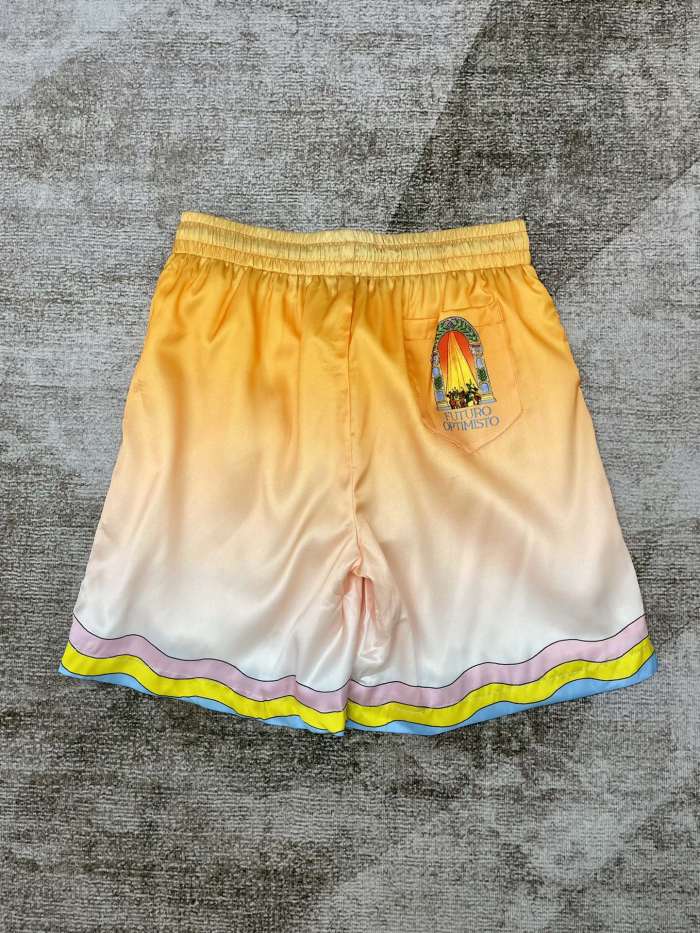 1:1 quality version Blue Orange Peach Gradient Wave Multicolor Striped Borde Silky Polo Shirt & Shorts Set 29220588