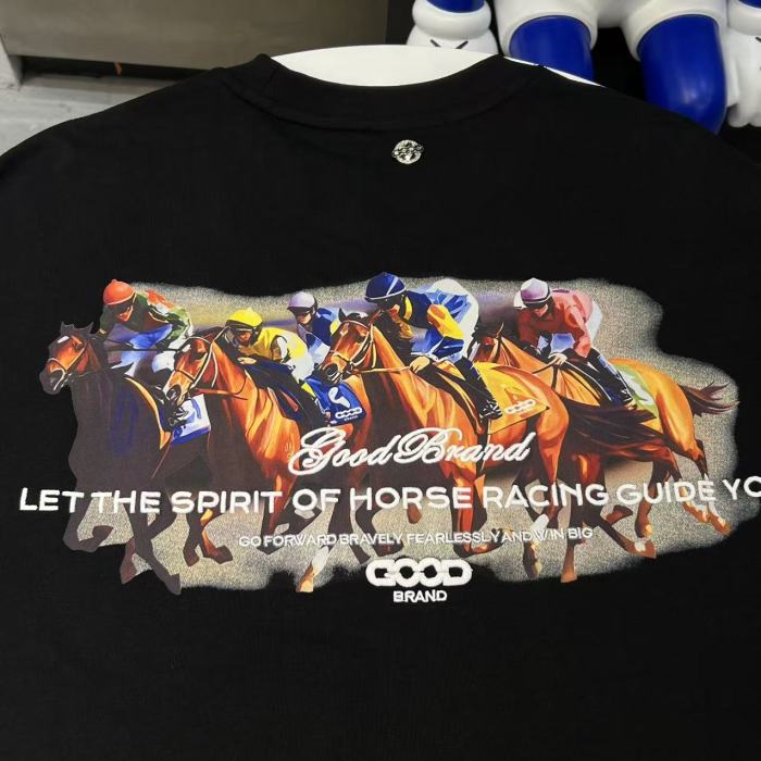 Year Of Horse Fixed Flocking Embroidery Horse Racing Print Tee 29220116