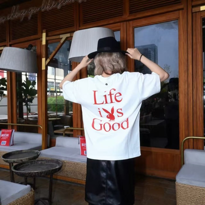 Unisex   Life Is Good  Bunny Slogan Front Back Print T-shirt 2 colors 29220128