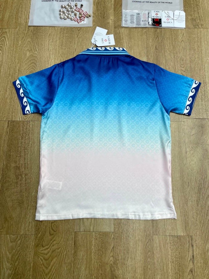 1:1 quality version Gradient Blue White All Over Jacquard Logo Satin Silk V Neck Soccer Jersey T-shirt 29220501