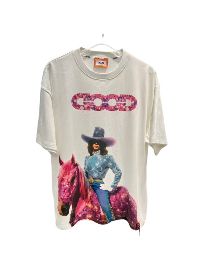Year Of Horse Pink Denim Full Rhinestone Tee 29220114