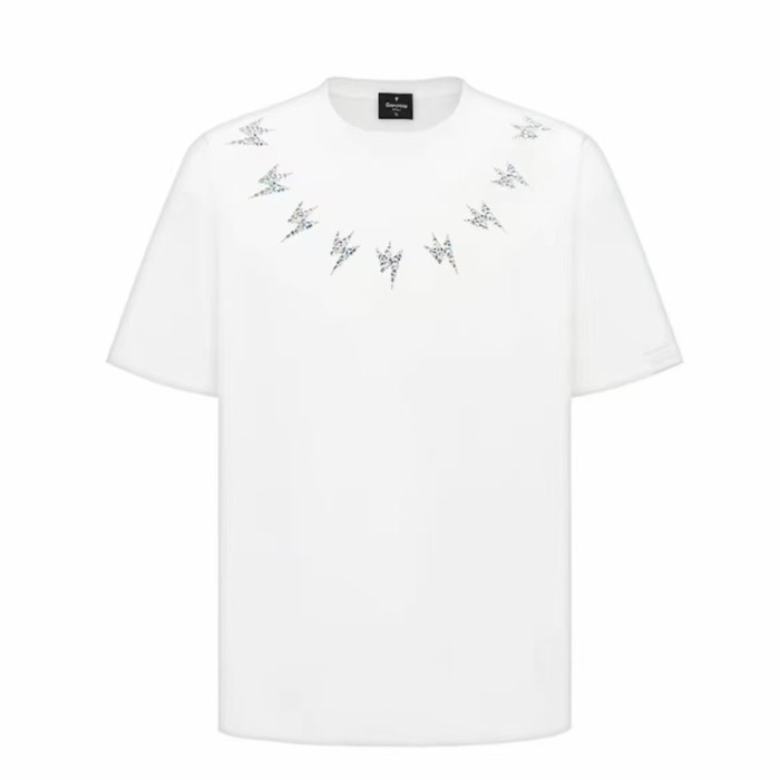Holographic Rhinestone Lightning Bolt Neck Gothic Back Letter Print T-shirt 2 colors 29220646
