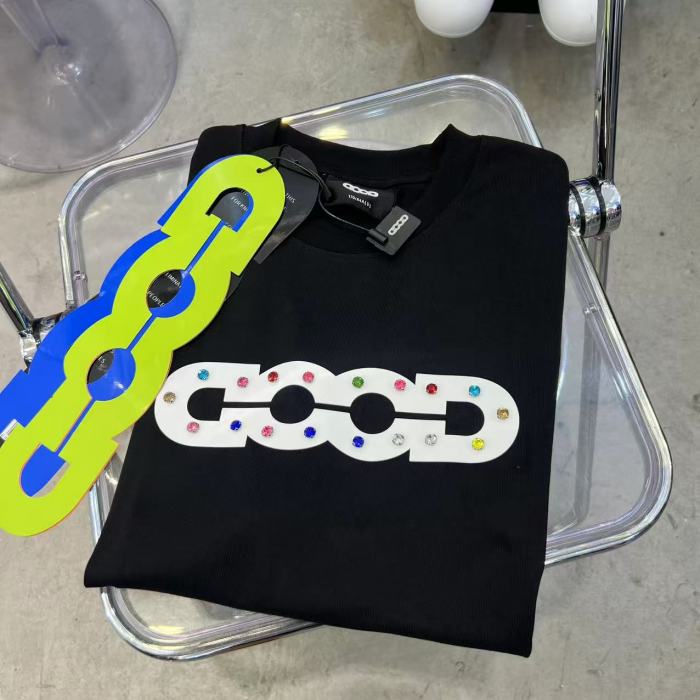 Hollow GOOD Color Rhinestone Print Tee 2 colors 29220606