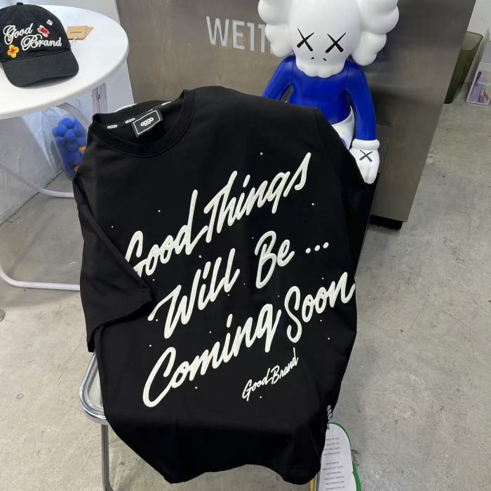 Unisex Handwritten Cursive 3D Puff Print Slogan Black T-shirt 29220104