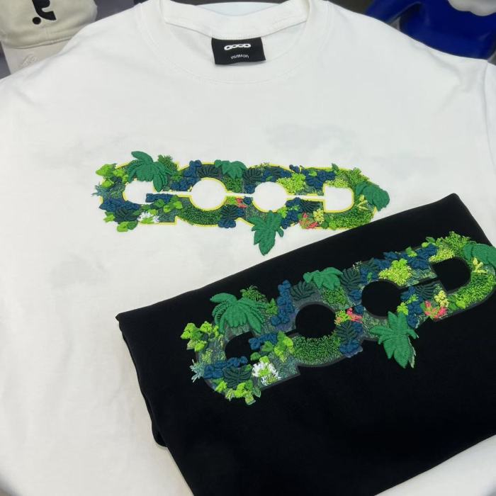 3D Green Plant Embroidery Map Tee 2 colors 29220595