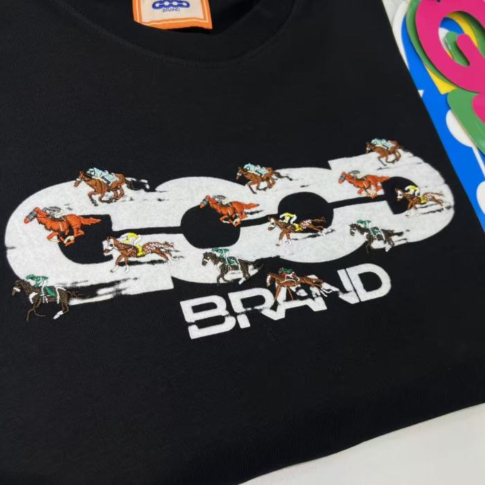Year Of Horse Fixed Flocking Embroidery Horse Racing Print Tee 29220116