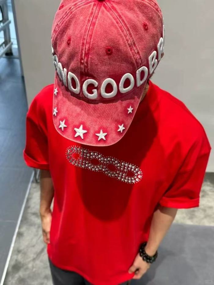 Streetwear Rhinestone Beaded Letter Tee 2 colors 29220602