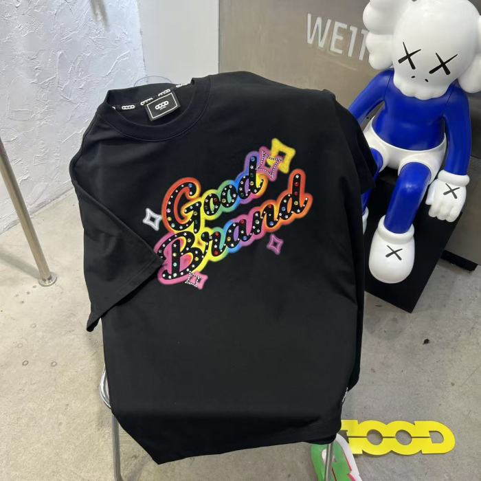 Unisex Colorful Slogan Rhinestone Luxury Fashion Premium T-shirt 2 colors 29220085