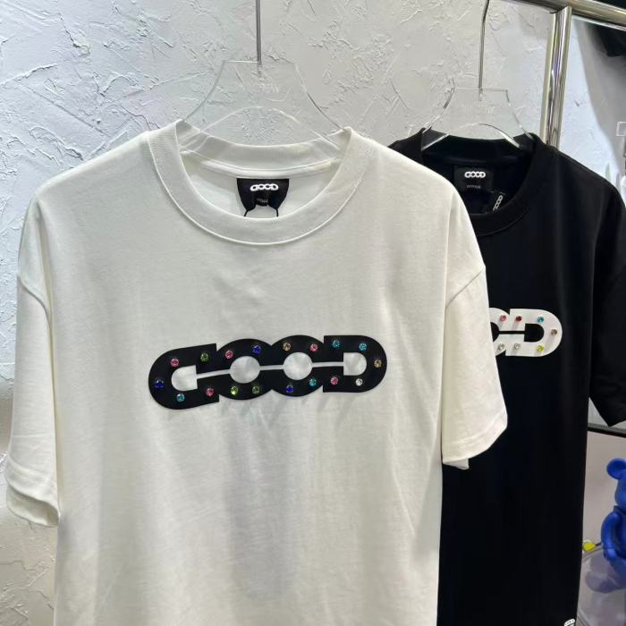 Hollow GOOD Color Rhinestone Print Tee 2 colors 29220606