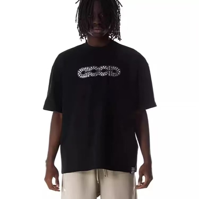 Streetwear Rhinestone Beaded Letter Tee 2 colors 29220602