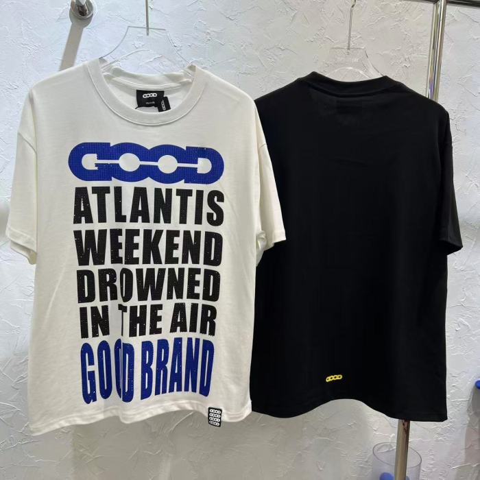 All Over Print Color Rhinestone Slogan Light Luxury Tee 2 colors 29220608