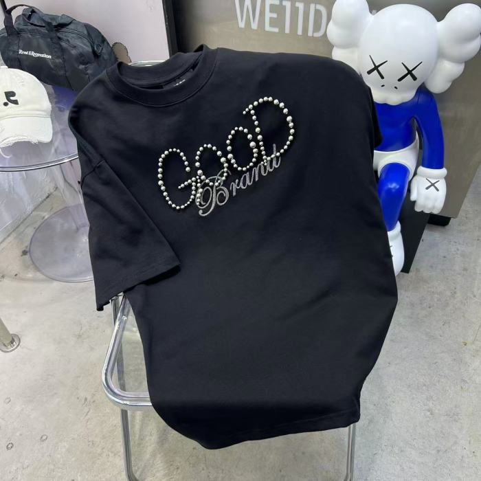 Round Pearl Letter Embroidery Tee 3 colors 29220600