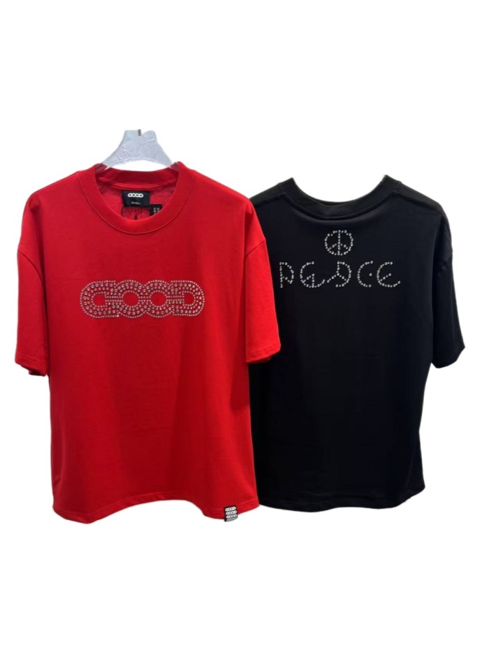 Streetwear Rhinestone Beaded Letter Tee 2 colors 29220602