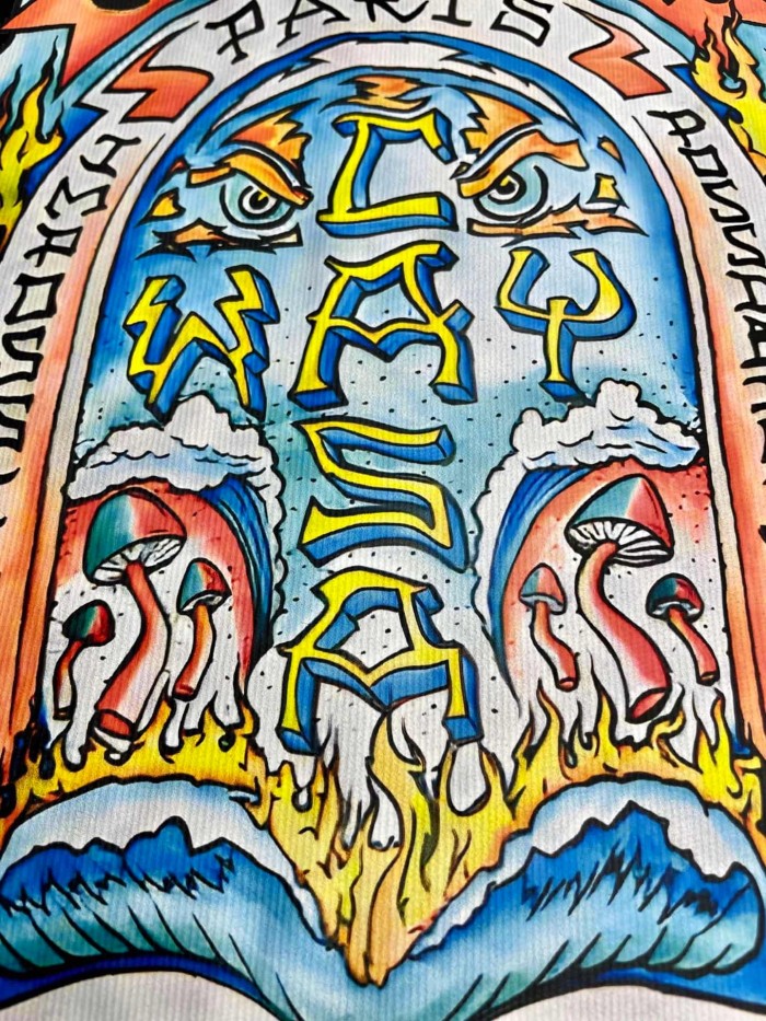 1:1 quality version Vintage Fire Flame Totem Colorful Arch Frame Front Back Print T-shirt 29220515