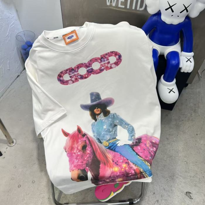 Year Of Horse Pink Denim Full Rhinestone Tee 29220114