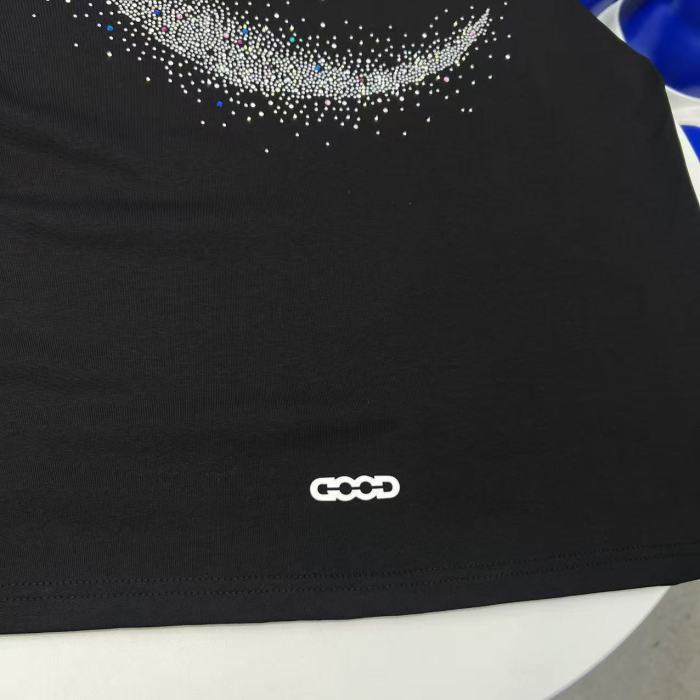 Full Rhinestone Crescent Slogan Luxury Tee 29220117