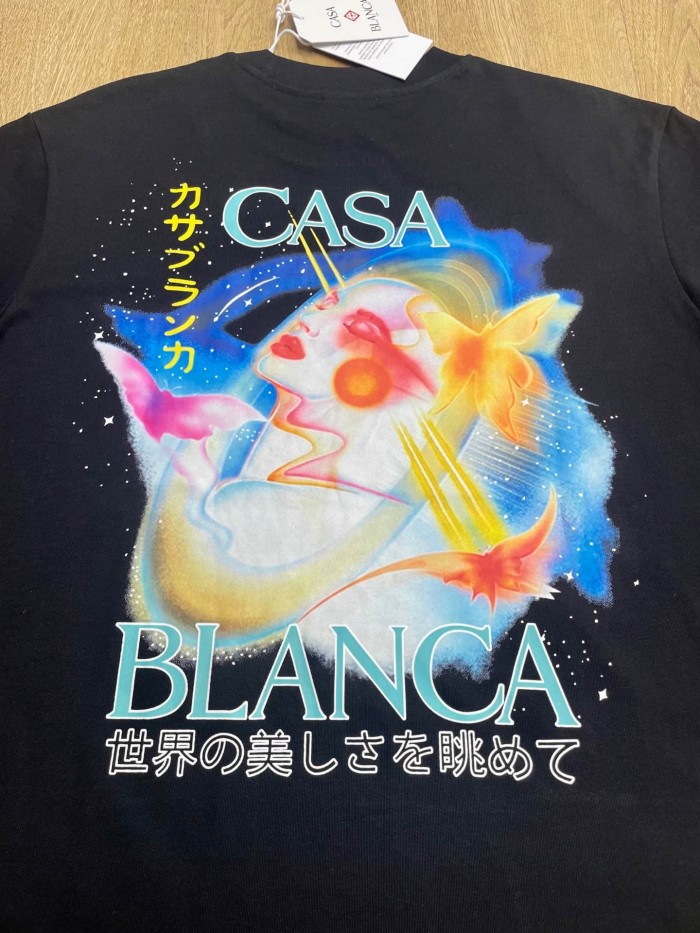 1:1 quality version Oversized Retro Japanese Psychedelic Portrait Butterfly Kanji Digital Print T-shirt 29220082
