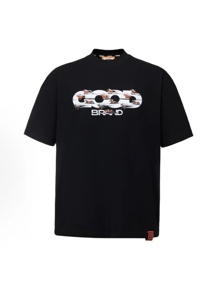 Year Of Horse Fixed Flocking Embroidery Horse Racing Print Tee 29220116