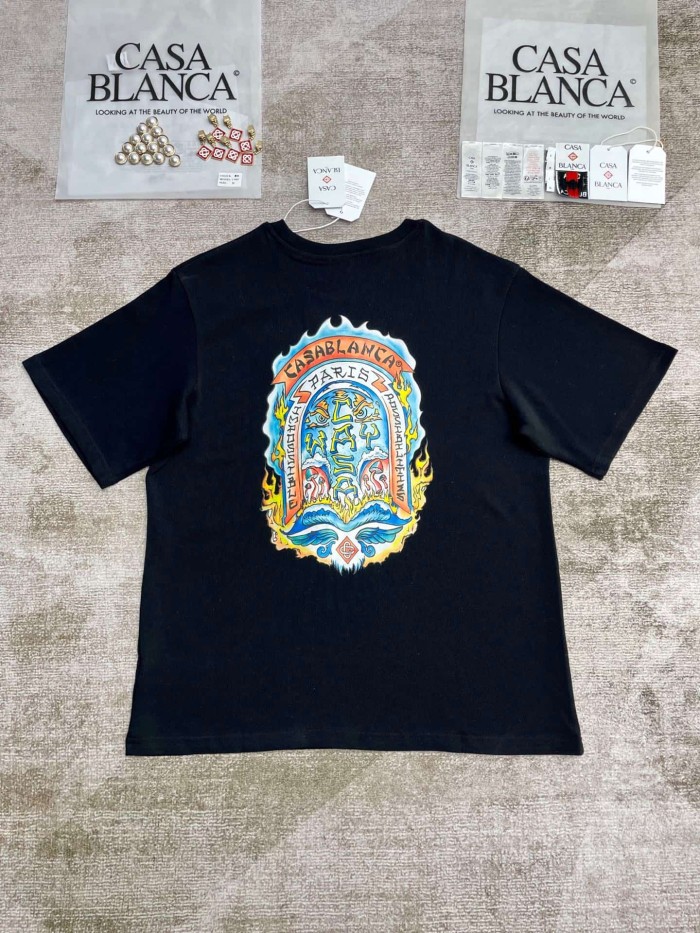 1:1 quality version Vintage Fire Flame Totem Colorful Arch Frame Front Back Print T-shirt 29220515