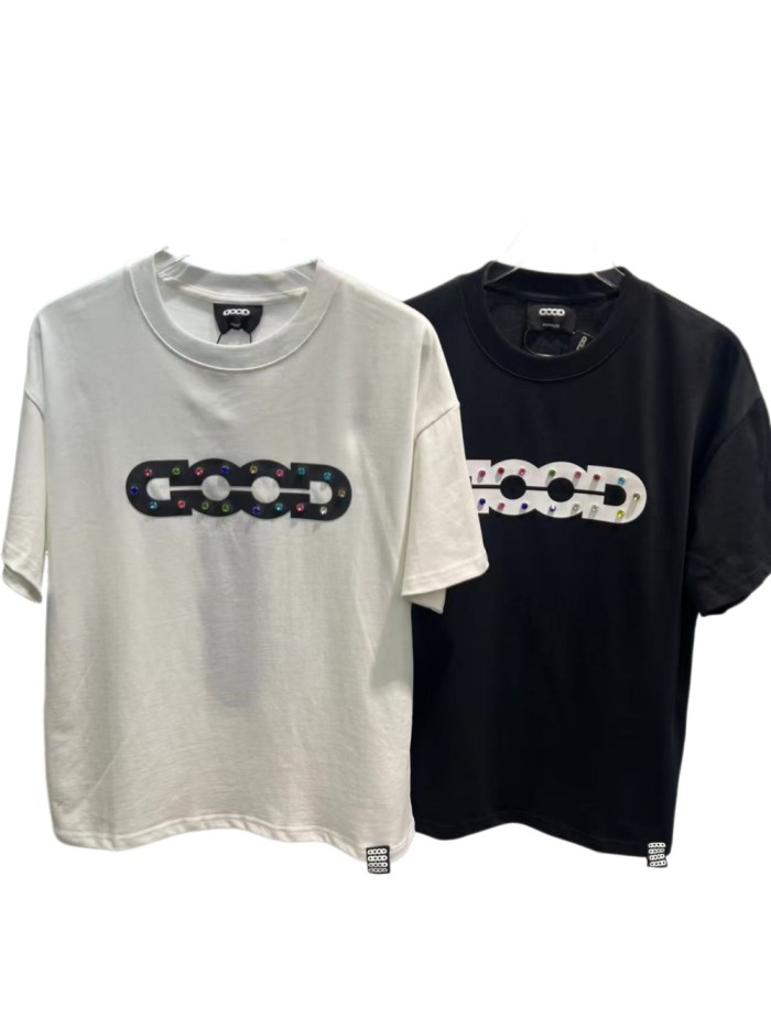 Hollow GOOD Color Rhinestone Print Tee 2 colors 29220606