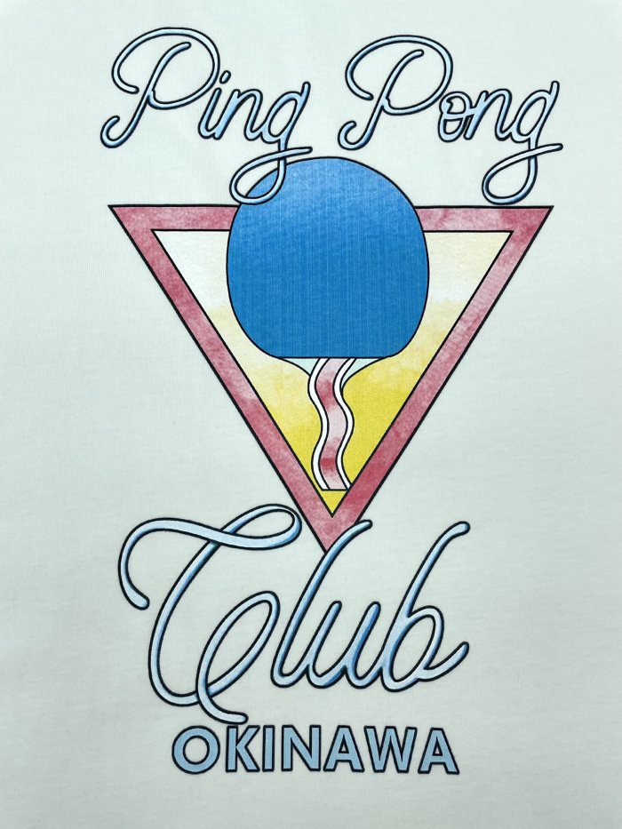 1:1 quality version Pink Triangle Ping Pong Paddle Cursive  Ping Pong Club Okinawa  Letter Print T-shirt 29220581