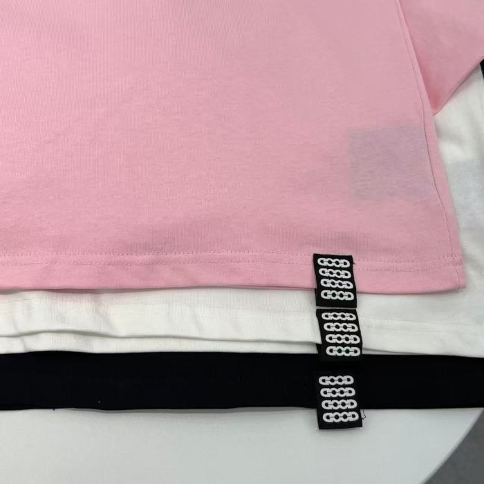 Round Pearl Letter Embroidery Tee 3 colors 29220600
