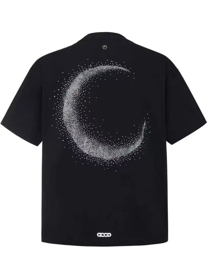 Full Rhinestone Crescent Slogan Luxury Tee 29220117