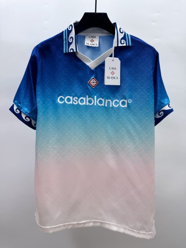 1:1 quality version Gradient Blue White All Over Jacquard Logo Satin Silk V Neck Soccer Jersey T-shirt 29220501