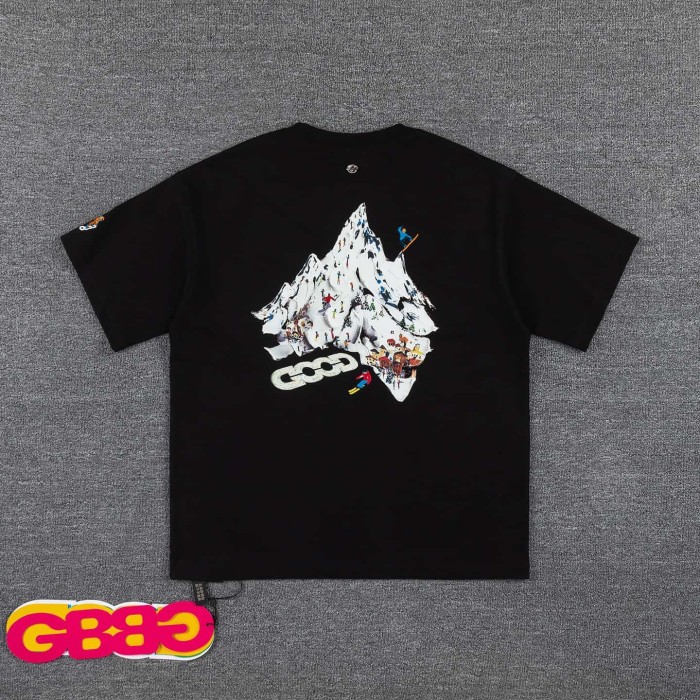 Unisex Cartoon Skier Mountain Scene 3D Puff Brand Slogan Front Back Print T-shirt 29220403