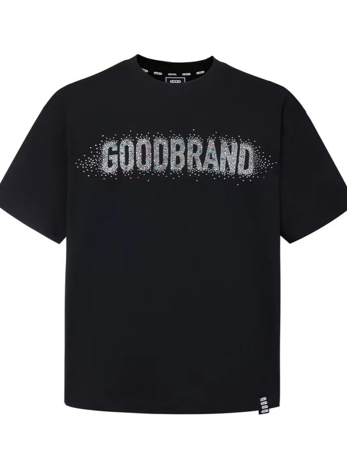 Full Rhinestone Crescent Slogan Luxury Tee 29220117