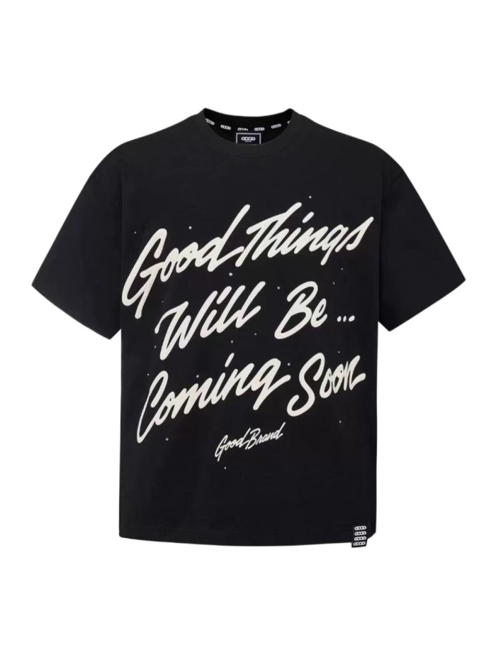 Unisex Handwritten Cursive 3D Puff Print Slogan Black T-shirt 29220104
