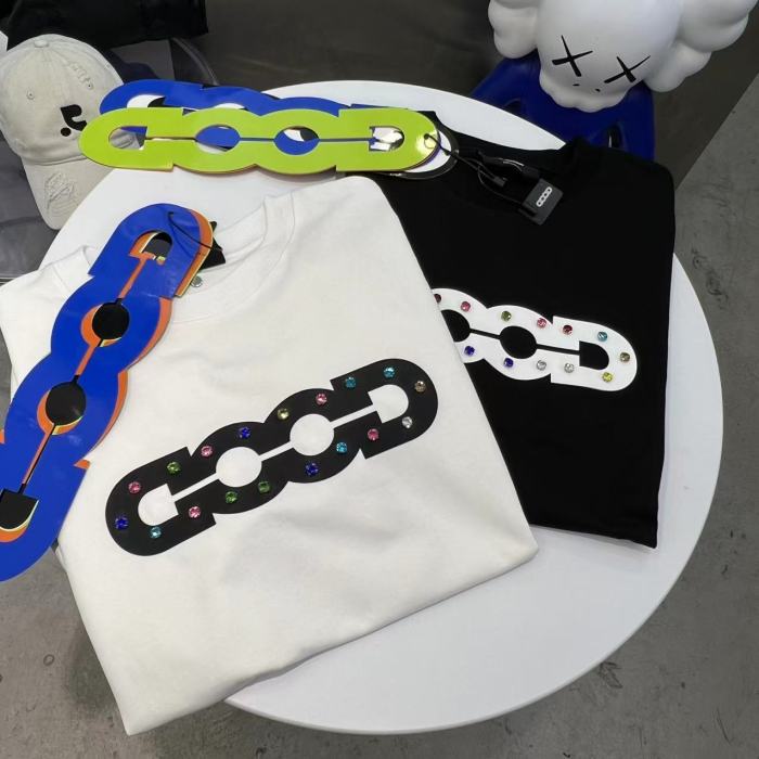 Hollow GOOD Color Rhinestone Print Tee 2 colors 29220606