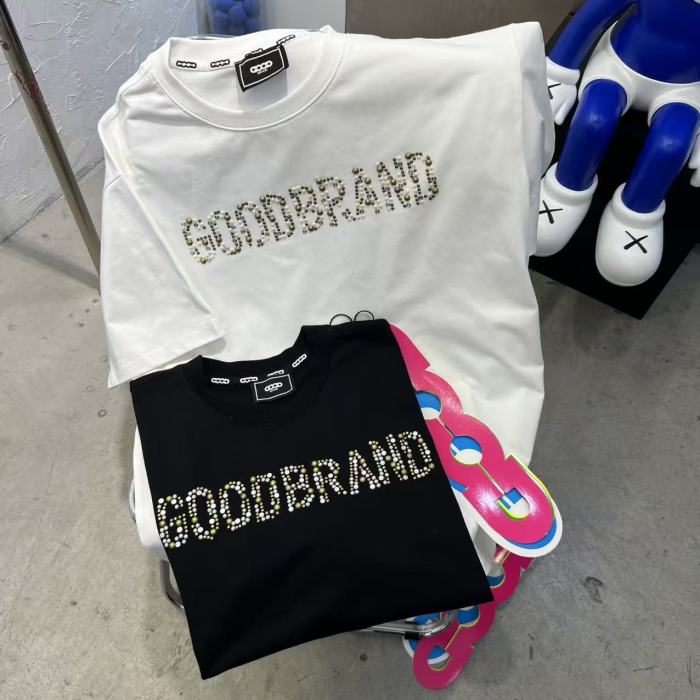 Slogan Champagne Fragment Hot Rhinestone Tee 2 colors 29220122